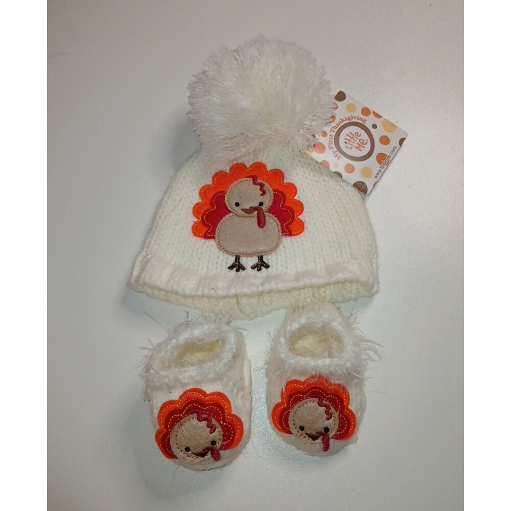 Little Me Baby Hat and Booties Set Thanksgiving Turkey Theme